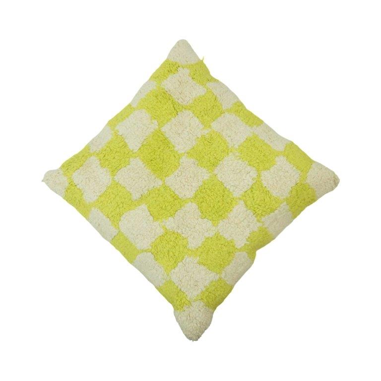 Tufted Checkerboard Cotton Cushion Cover – Lime Green & Ivory | 45x45 cm - Bulk manufacturer & supplier from Panipat, India