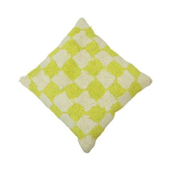 Tufted Checkerboard Cotton Cushion Cover – Lime Green & Ivory | 45x45 cm
