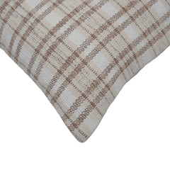 Handwoven Cotton Plaid Cushion Cover 45x45 cm | Beige & Ivory Check Pattern | Woven Decorative Throw Pillow Cover with Concealed Zip