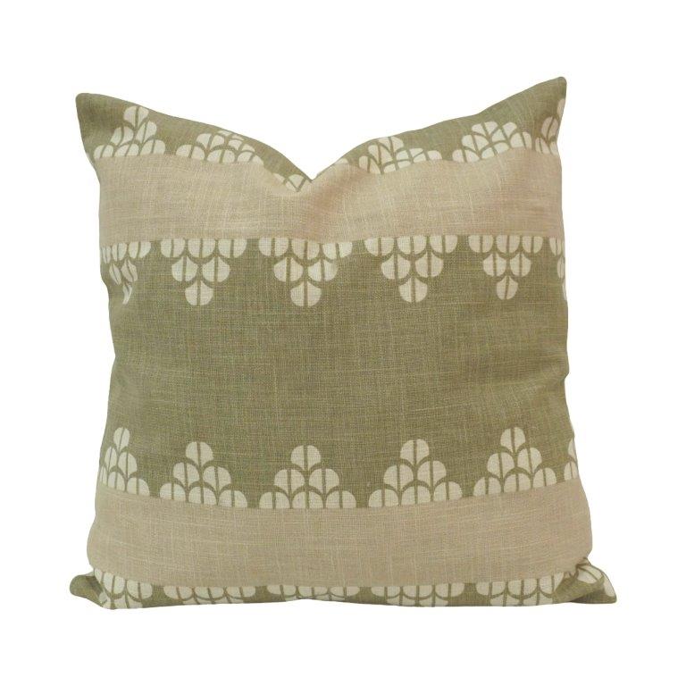 Sage Green Printed Cotton Cushion Cover | Geometric Floral Design | 45x45 cm
