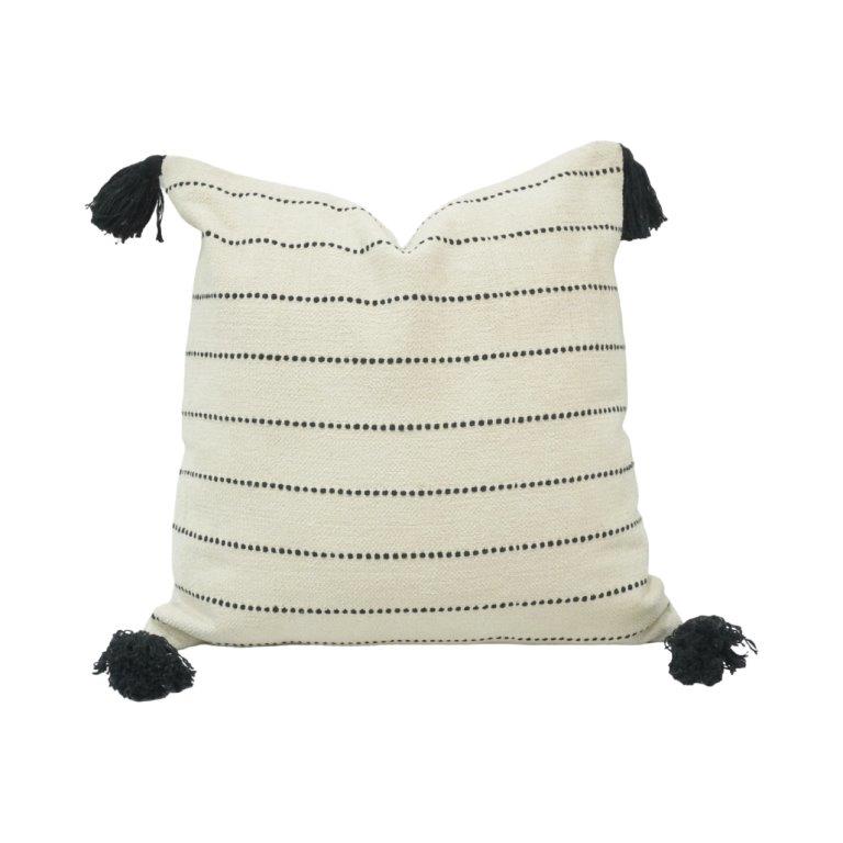 Handmade Cotton Tassel Cushion Cover 45x45 cm | Black & White Striped Boho Pillow Cover - Bulk manufacturer & supplier from Panipat, India
