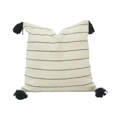 Handmade Cotton Tassel Cushion Cover 45x45 cm | Black & White Striped Boho Pillow Cover