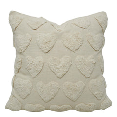 Hand Tufted Heart Cotton Cushion Cover 45x45 cm | Ivory Textured Decorative Throw Pillow Cover | Soft Boho Farmhouse Home Décor | Hidden Zipper