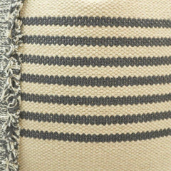 Handwoven Striped Cotton Cushion Cover with Yellow Accent & Fringe Detail | 45x45 cm