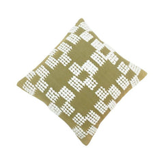 Handwoven Cotton Cushion Cover 45x45 cm | Textured Geometric Tufted Design | Olive Green Decorative Pillow Cover