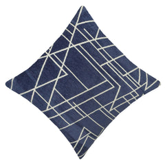 Modern Geometric Jacquard Cushion Cover 45x45 cm | 100% Cotton Decorative Throw Pillow Cover | Navy Blue & Ivory | Hidden Zipper | Sofa, Bed & Living Room Décor