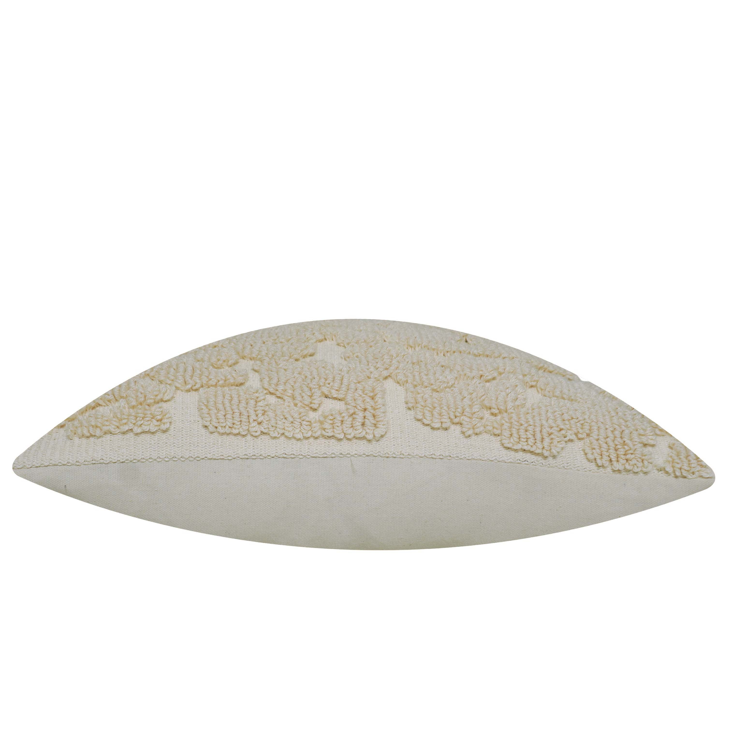 Handmade Tufted Loop Cotton Cushion Cover 45x45 cm | Textured Floral Leaf Design | Decorative Throw Pillow Cover with Hidden Zipper | Ivory | 18x18 Inch
