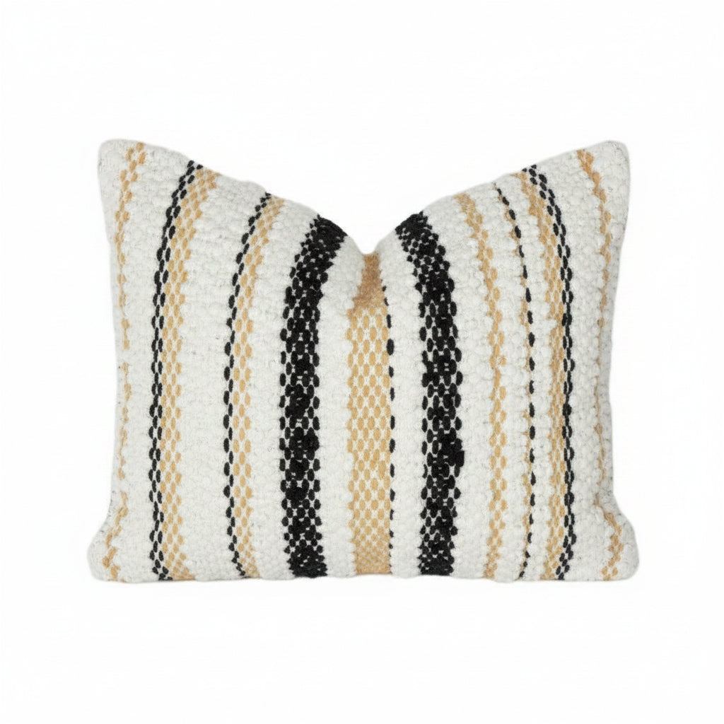 Textured Woven Stripe Cushion Cover – Cotton Blend Lumbar Pillow Cover 40x60 cm | Neutral Boho Decorative Cushion