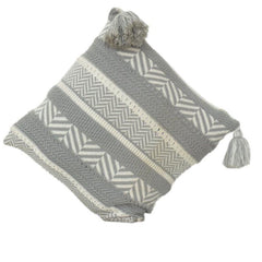 Handwoven Knitted Cushion Cover 45x45 cm | Textured Cotton Boho Cushion with Tassels | Soft Decorative Throw Pillow Cover