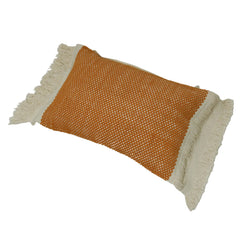 Handwoven Cotton Cushion Cover 35 x 50 cm – Rust Orange & Ivory Textured Lumbar Cushion with Fringe