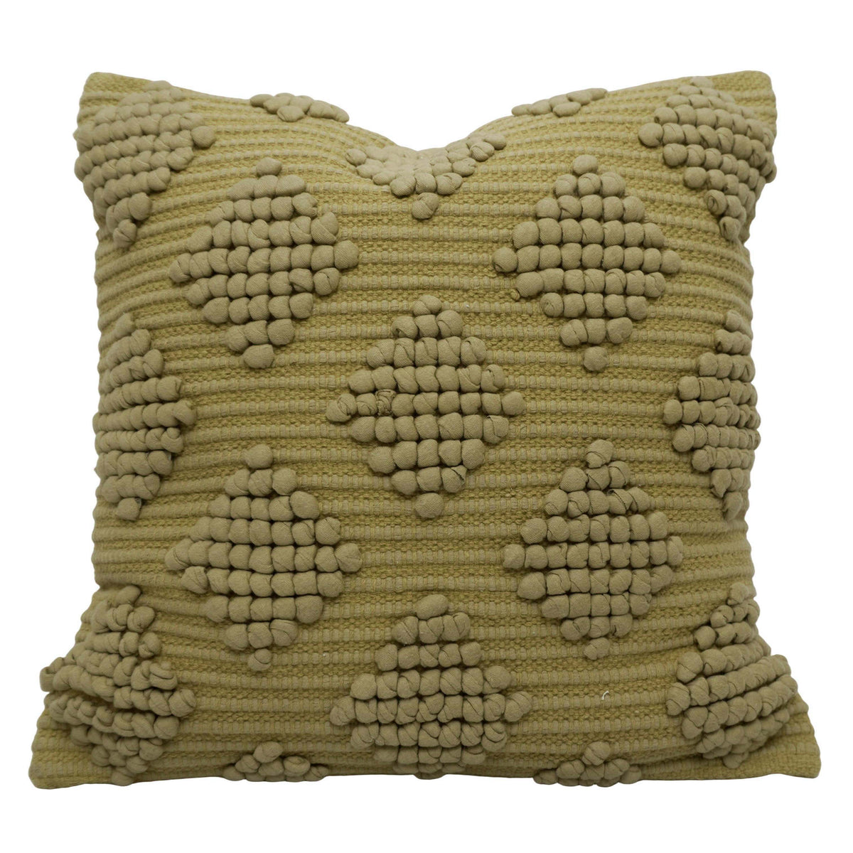 Handwoven Chindi Cushion Cover 45x45 cm – Textured Floral Design, Beige & Olive Green