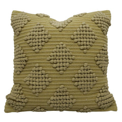 Handwoven Chindi Cushion Cover 45x45 cm – Textured Floral Design, Beige & Olive Green