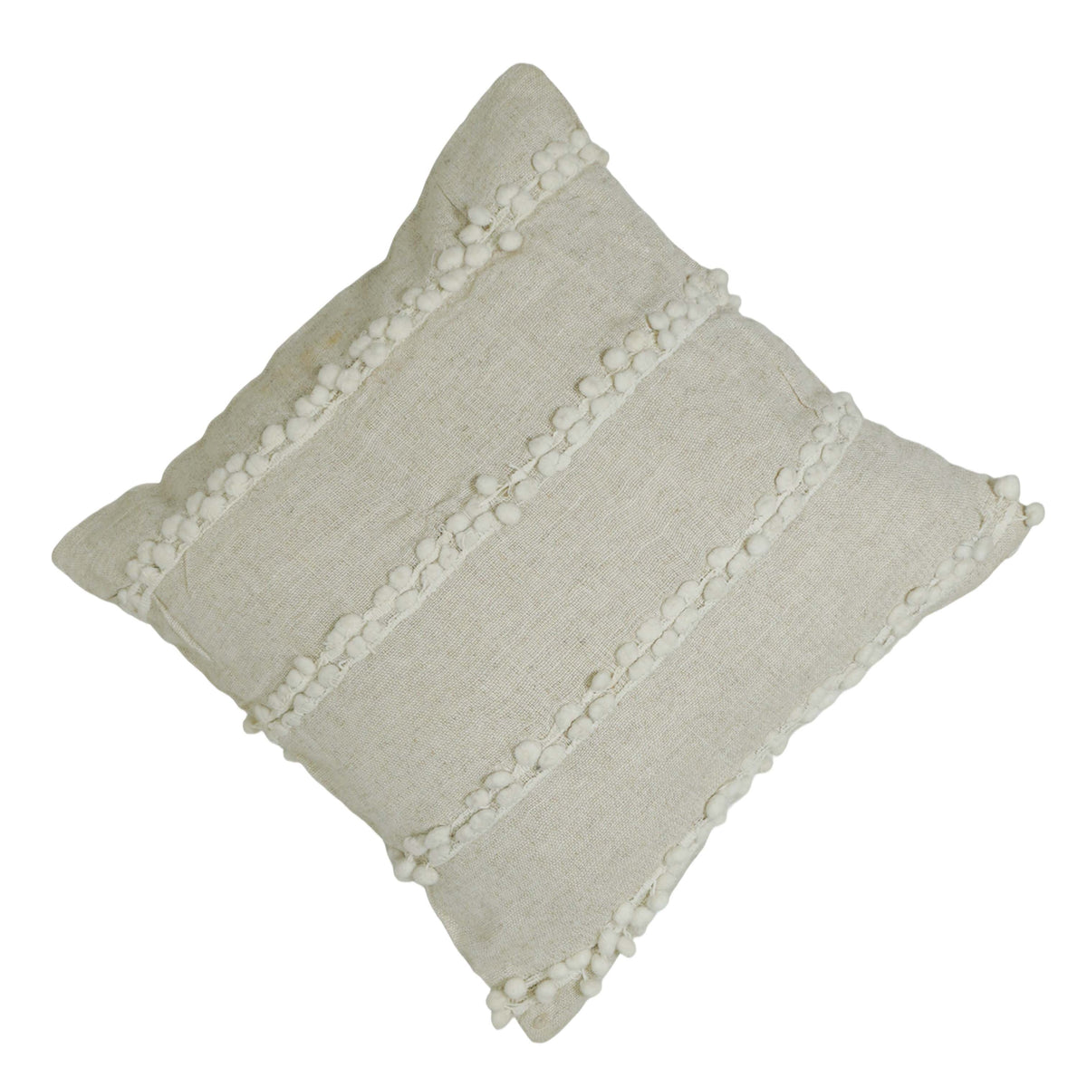 Handwoven Cotton Cushion Cover with Textured Pom Pom Stripes – 45 x 45 cm, Ivory