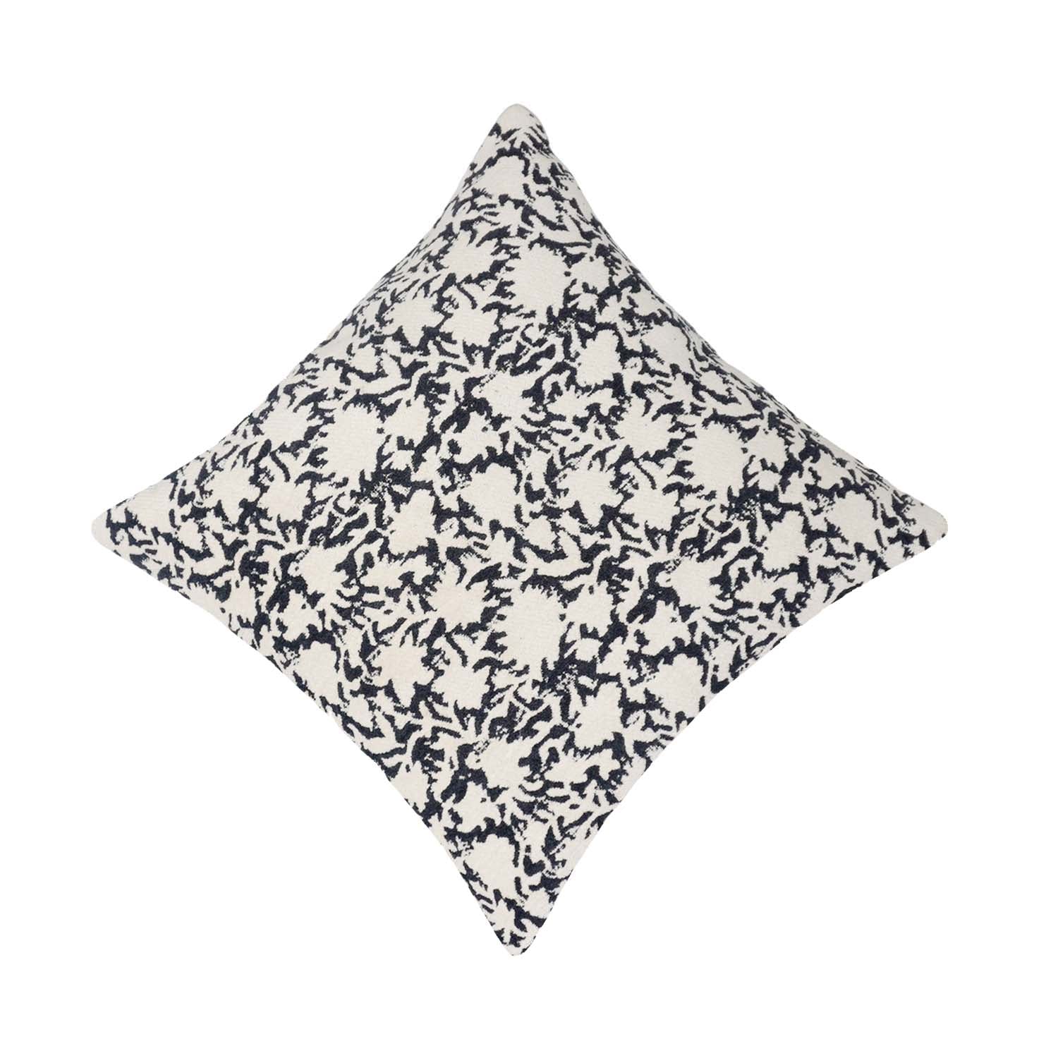 Black & Ivory Jacquard Cotton Cushion Cover 45x45 cm | Woven Floral Pattern | Decorative Throw Pillow Cover | Hidden Zipper | Modern Home Décor