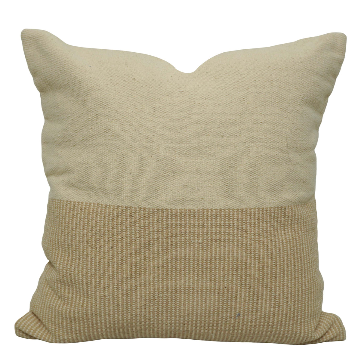 Ivory & Beige Two-Tone Color-Block Handwoven Cotton Cushion Cover 45x45 cm