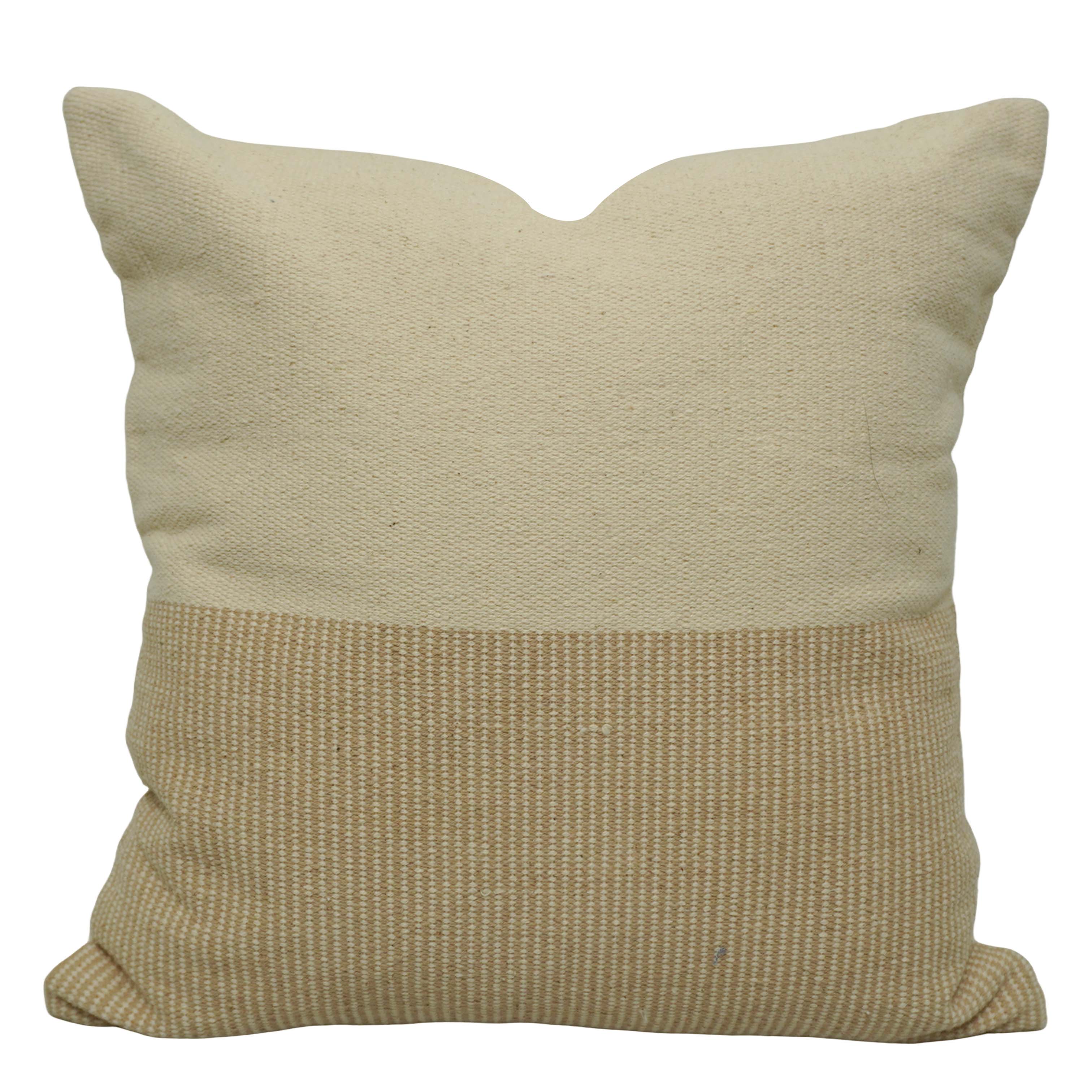 Handwoven Cotton Cushion Cover 45x45 cm | Natural Beige Color Block Woven Cushion Cover | Modern Minimalist Decorative Pillow Cover with Concealed Zipper | 18 x 18 Inch