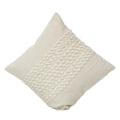 Handmade Textured Cotton Cushion Cover 45x45 cm | Neutral Boho Throw Pillow Case with Tufted Center Panel