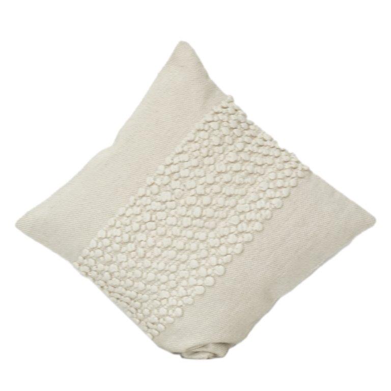 Handmade Textured Cotton Cushion Cover 45x45 cm | Neutral Boho Throw Pillow Case with Tufted Center Panel