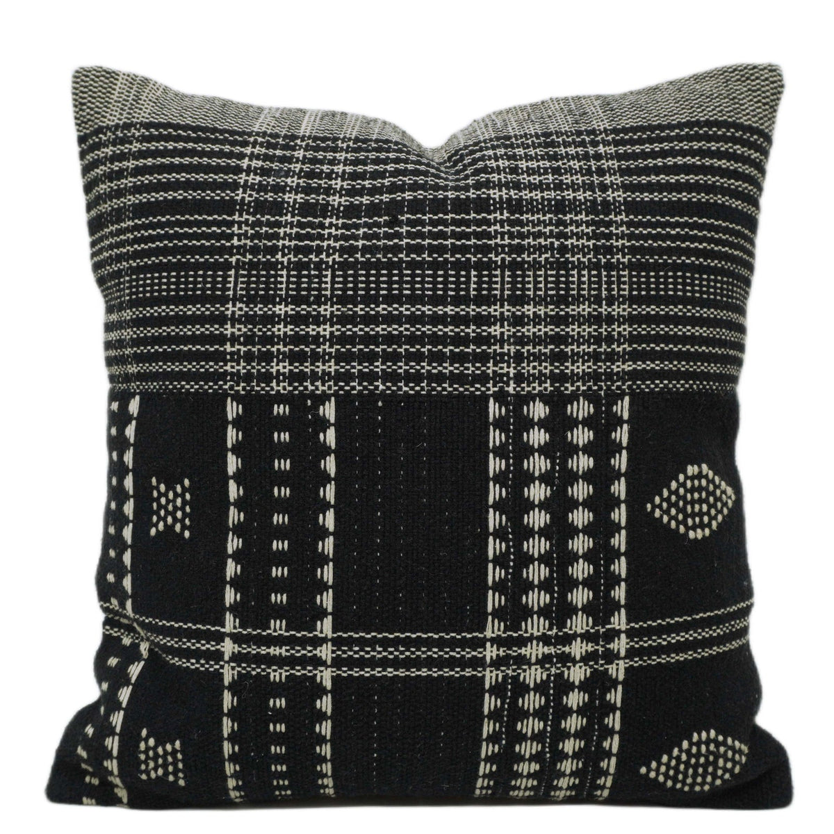 Black & Cream Geometric Handwoven Cotton Cushion Cover 45x45 cm