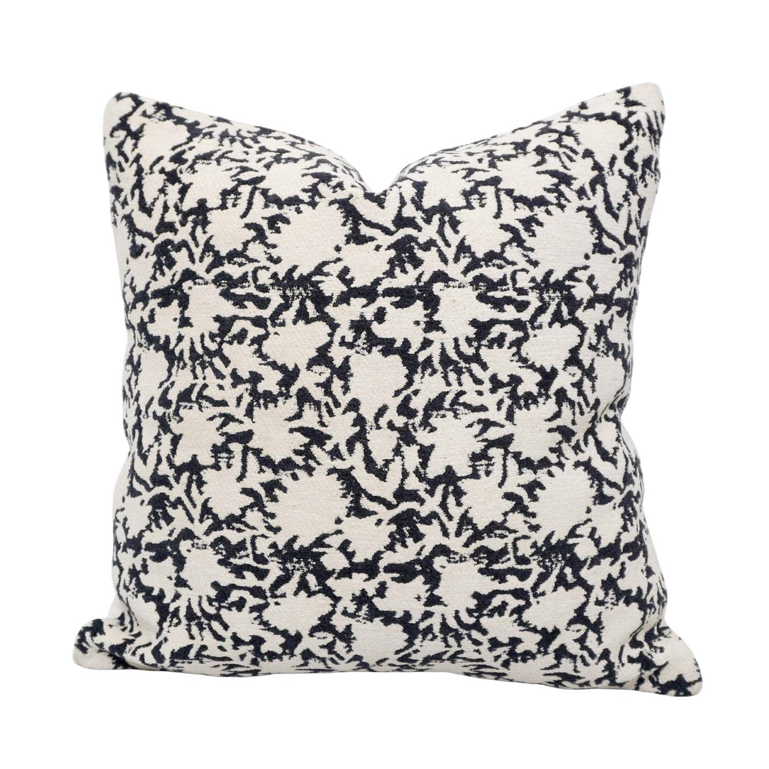 Black & Ivory Jacquard Cotton Cushion Cover 45x45 cm | Woven Floral Pattern | Decorative Throw Pillow Cover | Hidden Zipper | Modern Home Décor
