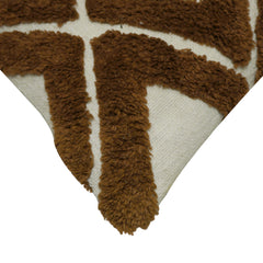 Handcrafted Tufted Cotton Cushion Cover 45x45 cm | Geometric Diamond Pattern | Decorative Throw Pillow Cover with Concealed Zipper | Brown & Natural