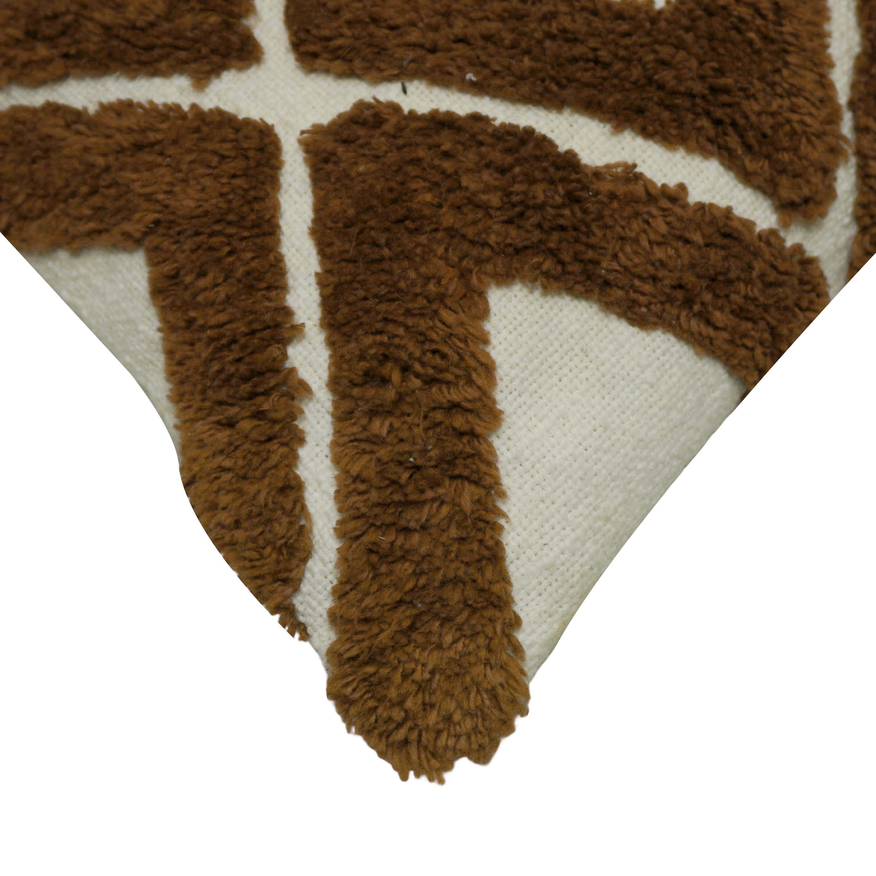 Handcrafted Tufted Cotton Cushion Cover 45x45 cm | Geometric Diamond Pattern | Decorative Throw Pillow Cover with Concealed Zipper | Brown & Natural