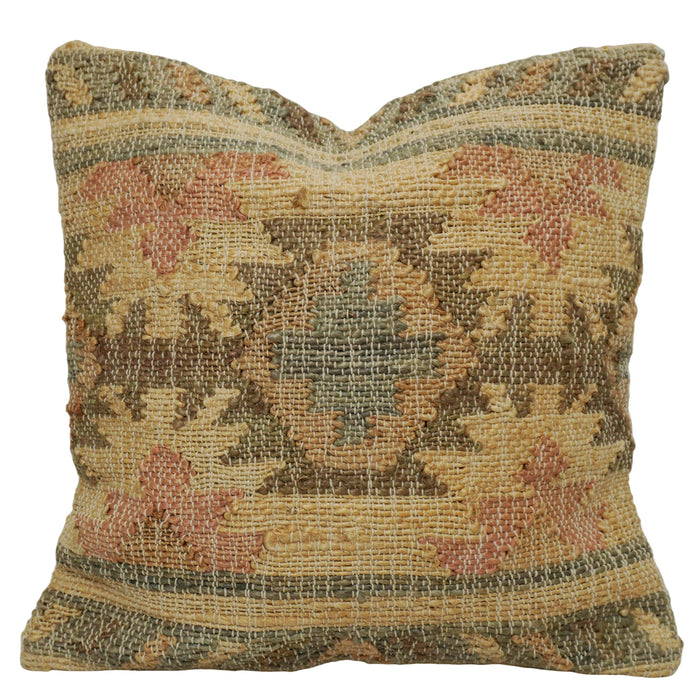 Handwoven Jute Cushion Cover 45x45 cm | Rustic Geometric Woven Decorative Throw Pillow Cover | Artisan Handmade Boho Farmhouse Cushion Cover with Hidden Zipper