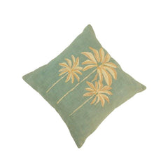 Palm Tree Embroidered Cotton Cushion Cover – Sage Green Decorative Pillow Cover 45x45 cm