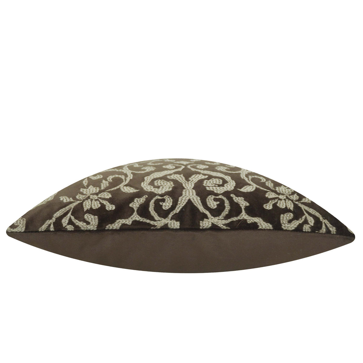 Brown and beige ornamental damask machine embroidered cushion cover 45x45 cm