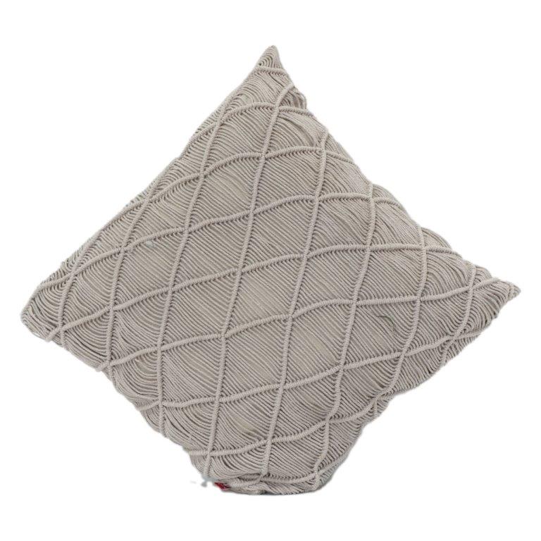Handcrafted Cotton Macramé Cushion Cover | Geometric Textured Throw Pillow | Neutral Boho Home Décor | 18x18 Inch - Bulk manufacturer & supplier from Panipat, India