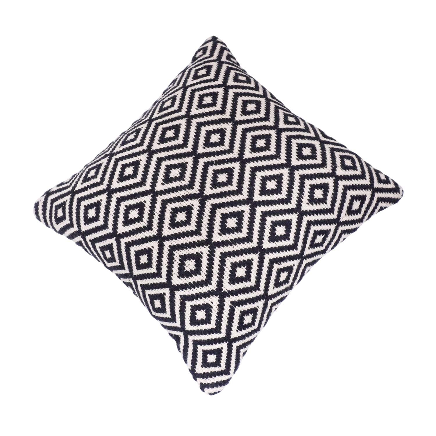 Handwoven Black & White Diamond Pattern Cotton Cushion Cover | Geometric Boho Throw Pillow Cover | 45x45 cm