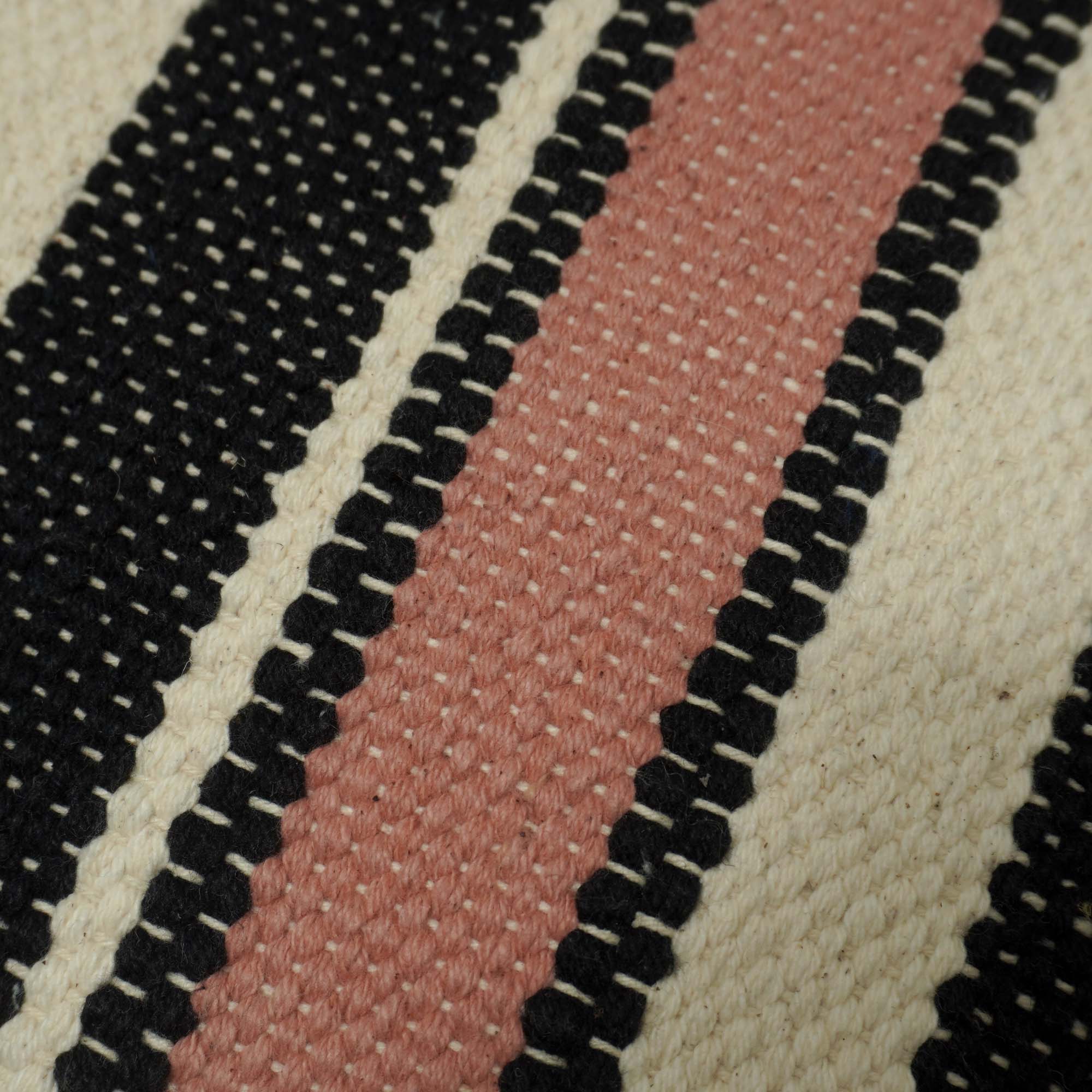 Handwoven Cotton Striped Cushion Cover 45x45 cm | Black, Ivory & Blush Pink Woven Throw Pillow Cover | Modern Boho Home Décor | Concealed Zipper