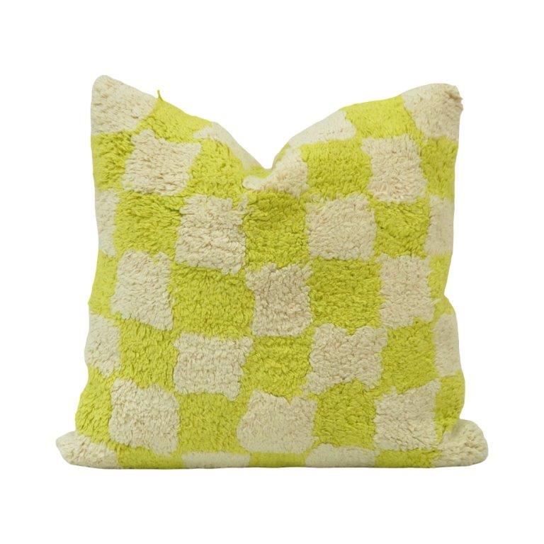 Tufted Checkerboard Cotton Cushion Cover – Lime Green & Ivory | 45x45 cm - Bulk manufacturer & supplier from Panipat, India