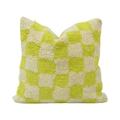 Tufted Checkerboard Cotton Cushion Cover – Lime Green & Ivory | 45x45 cm