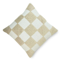 Ivory & Beige Checkered Embroidered Cushion Cover | Textured Cotton Pillow Cover 45x45 cm