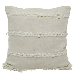 Handwoven Cotton Cushion Cover with Textured Pom Pom Stripes – 45 x 45 cm, Ivory