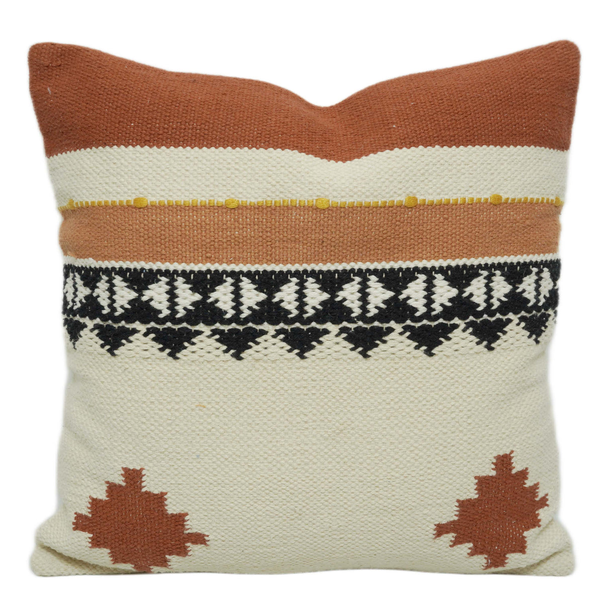 Handwoven Cotton Cushion Cover 45 x 45 cm – Rust, Cream & Black Geometric Pattern