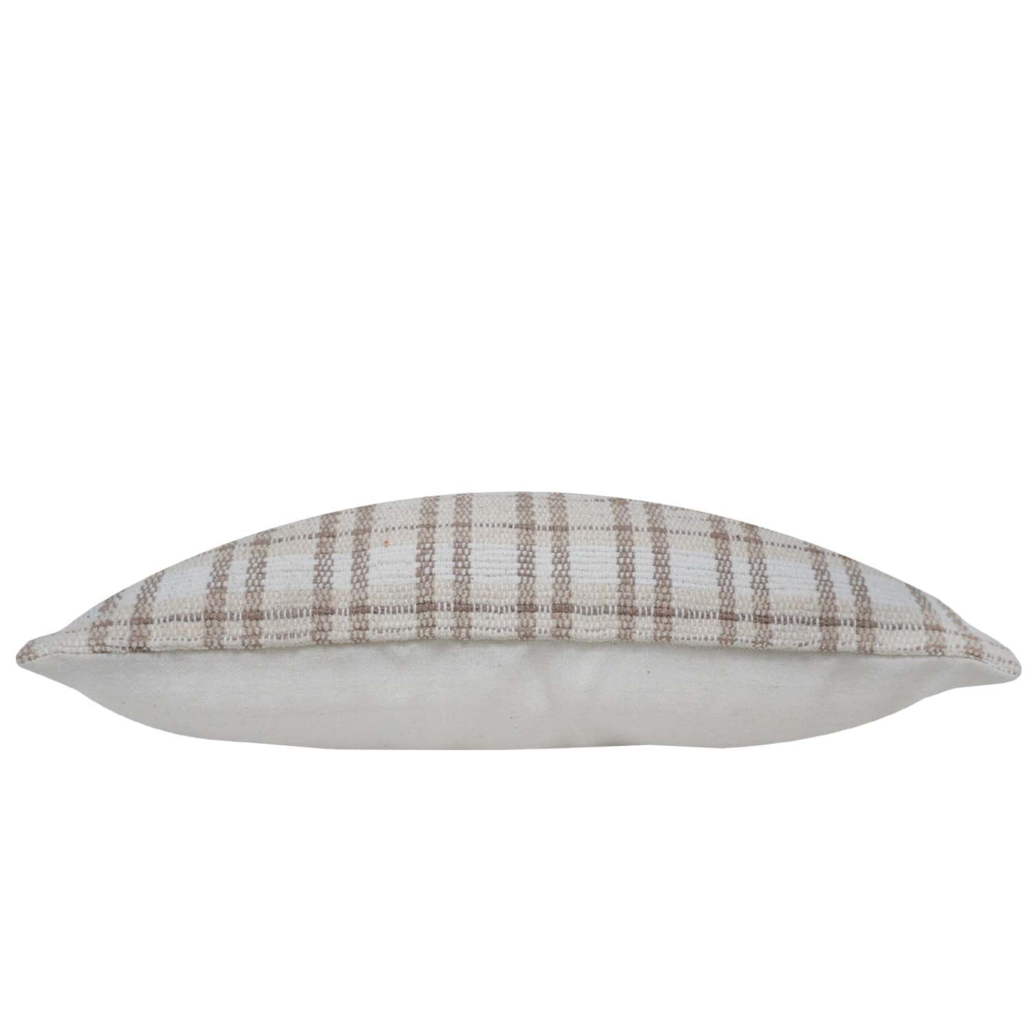 Handwoven Cotton Plaid Cushion Cover 45x45 cm | Beige & Ivory Check Pattern | Woven Decorative Throw Pillow Cover with Concealed Zip