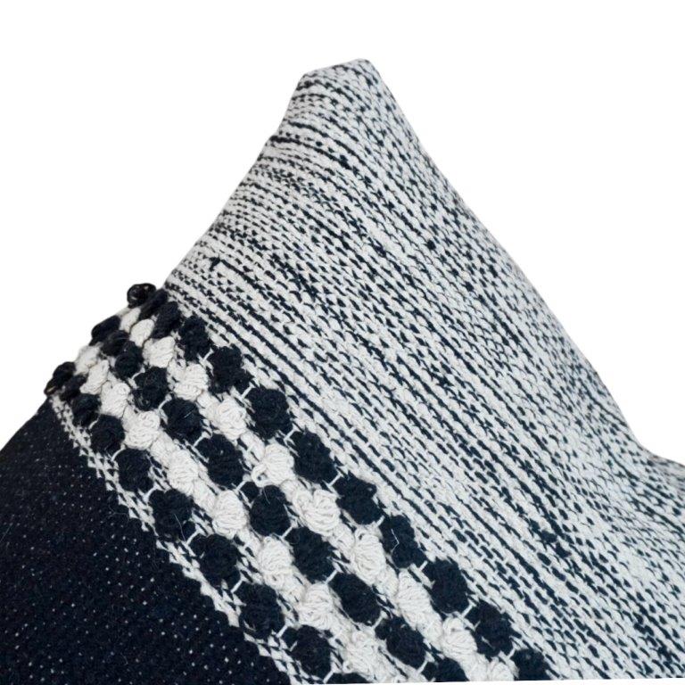 Handmade Black & White Woven Cotton Cushion Cover | Textured Boho Throw Pillow Cover | 45x45 cm