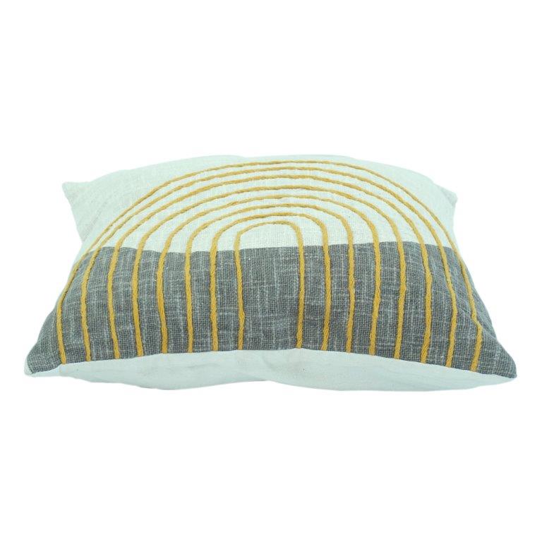 Abstract Arc Embroidered Cotton Cushion Cover – Modern Geometric Threadwork Pillow Cover (18x18 Inch)