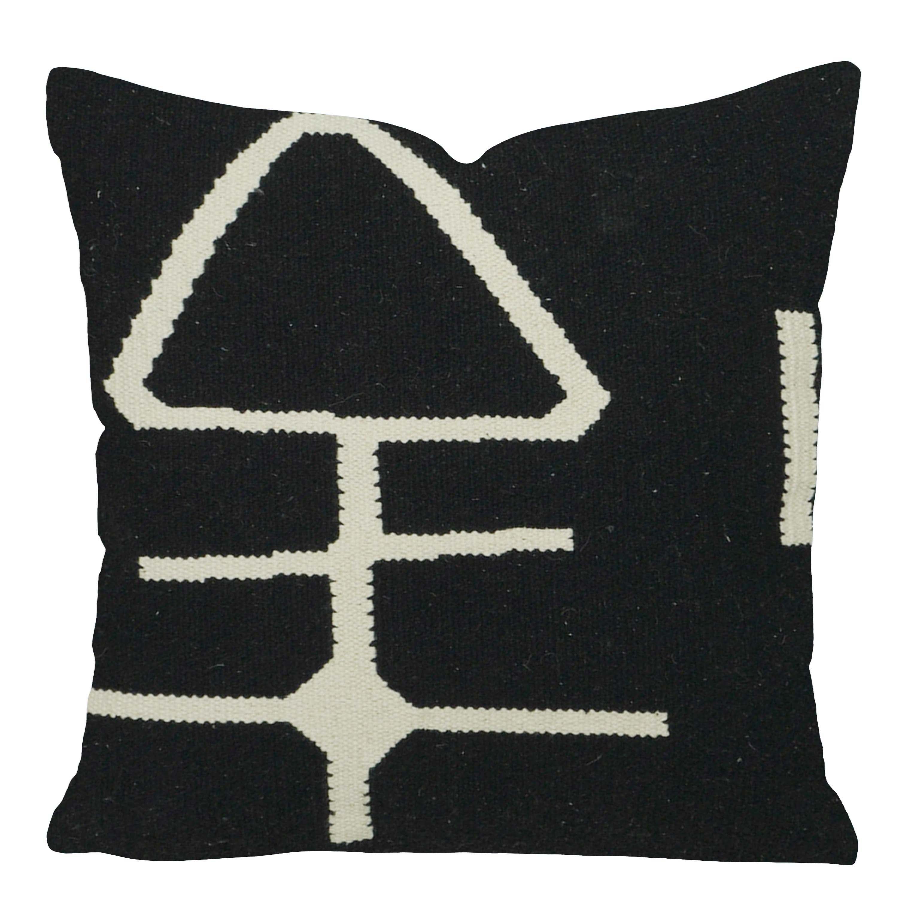 Handwoven Black & Ivory Geometric Cotton Cushion Cover – 45 x 45 cm