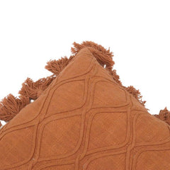 Terracotta Tufted Embroidered Cushion Cover with Tassels – 45x45 cm Cotton Decorative Pillow Cover