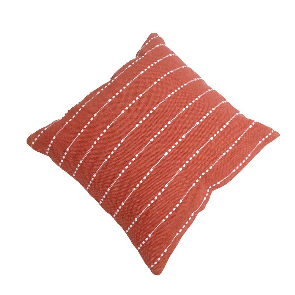 Handmade Rust Red Cotton Cushion Cover 45x45 cm | Woven Dotted Stripe Design | Decorative Throw Pillow Cover - Bulk manufacturer & supplier from Panipat, India