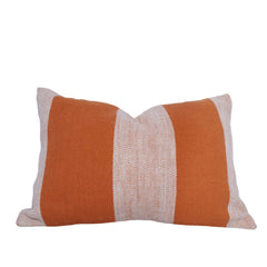 Handmade Cotton Striped Cushion Cover 35x50 cm | Rust Orange & Natural White Lumbar Pillow Cover | Woven Decorative Cushion for Sofa, Bed & Living Room