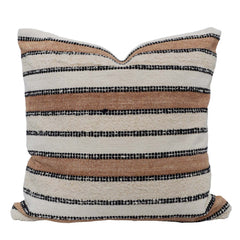 Handwoven Cotton Striped Cushion Cover 45x45 cm | Textured Woven Throw Pillow Cover | Beige, Ivory & Black | Modern Boho Farmhouse Home Décor