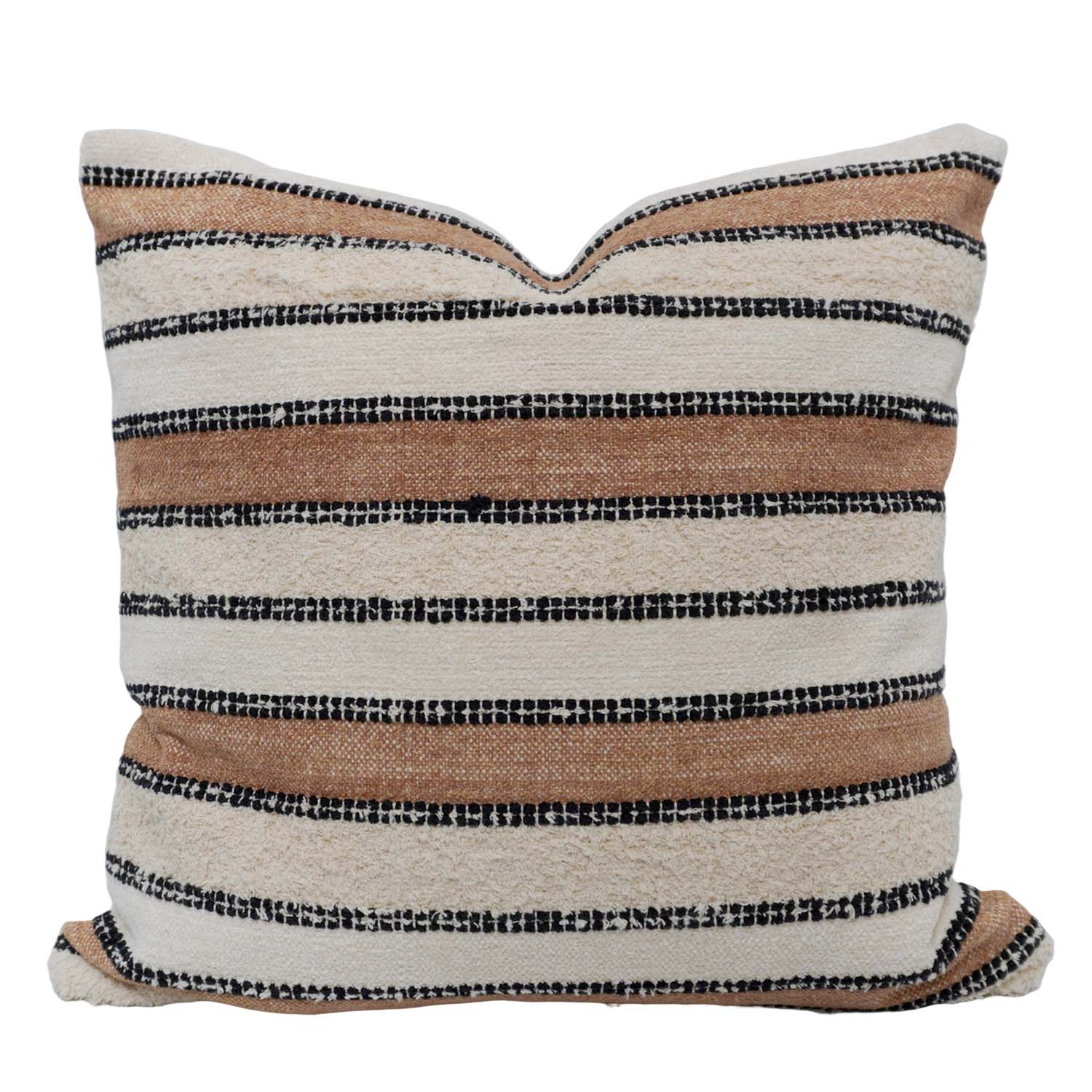 Handwoven Cotton Striped Cushion Cover 45x45 cm | Textured Woven Throw Pillow Cover | Beige, Ivory & Black | Modern Boho Farmhouse Home Décor