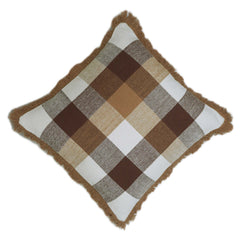 Handwoven Checkered Cotton Cushion Cover with Fringe – 45 x 45 cm