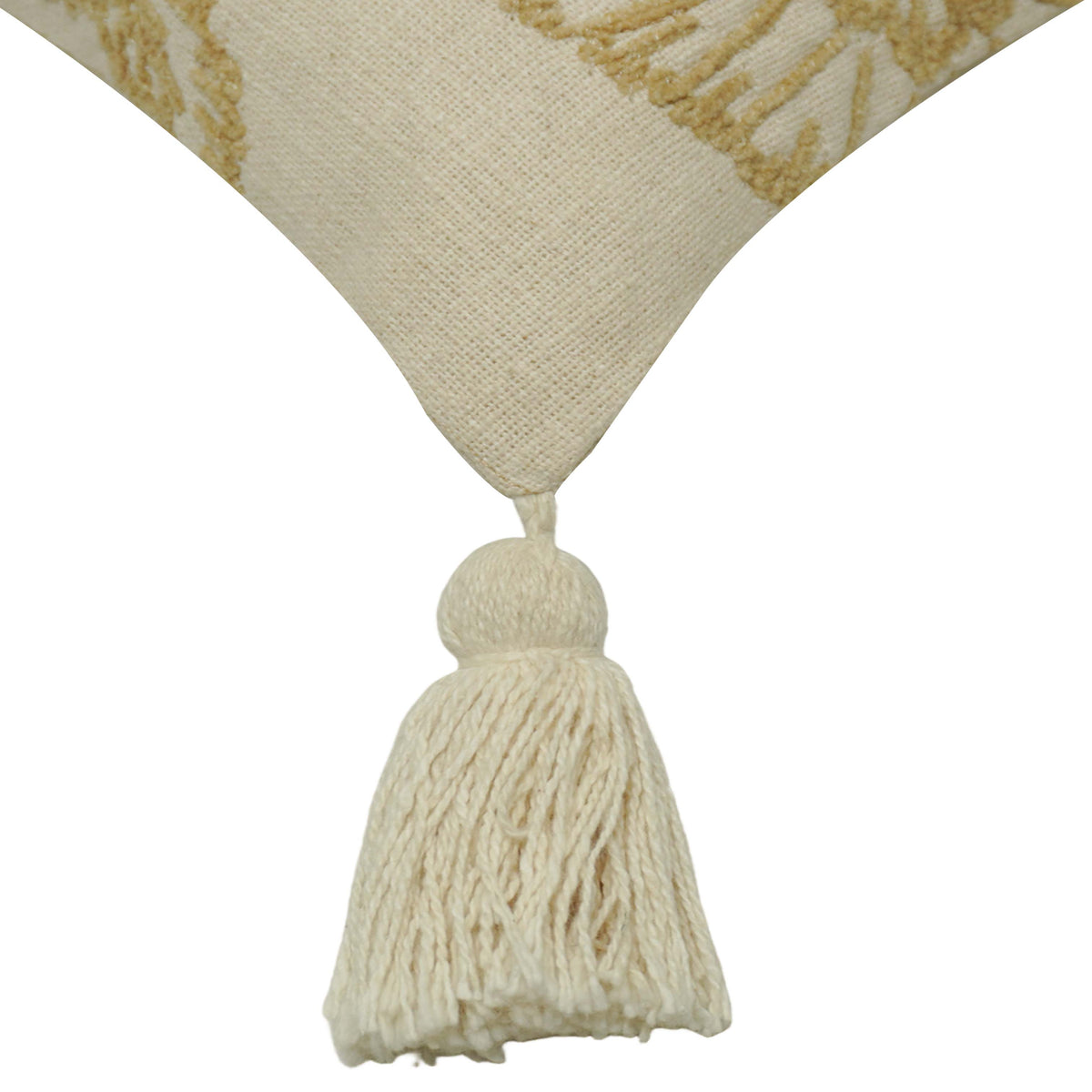 Machine Embroidered Floral Cotton Cushion Cover with Tassels | Decorative Lumbar Pillow Cover | Concealed Zipper | 35 x 50 cm | Ivory & Beige