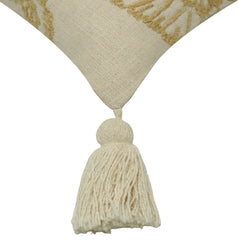 Machine Embroidered Floral Cotton Cushion Cover with Tassels | Decorative Lumbar Pillow Cover | Concealed Zipper | 35 x 50 cm | Ivory & Beige