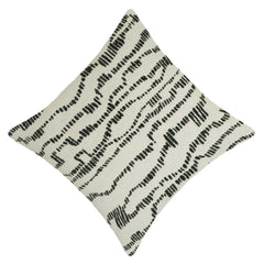 Modern Black & Ivory Jacquard Cushion Cover 45x45 cm | Abstract Wavy Pattern | Woven Cotton Cushion Cover with Hidden Zipper